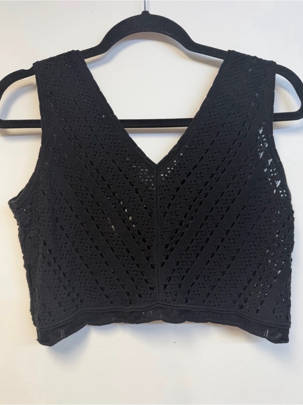 All Saints Black Crocheted V-Neck Tank Top